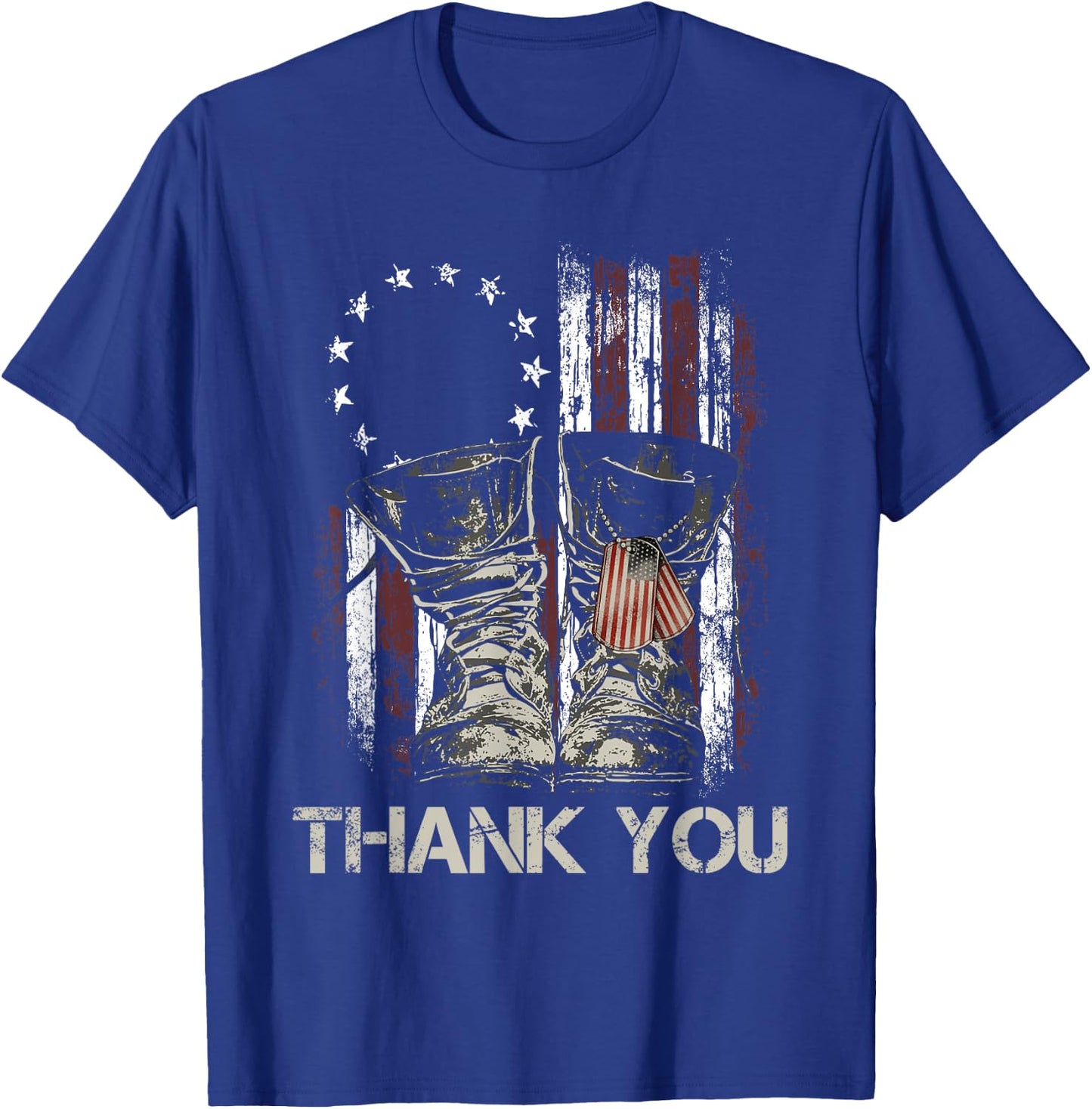 American Flag US Veteran Combat Boots Thank You Veterans T-Shirt - T-Shirt | Royal