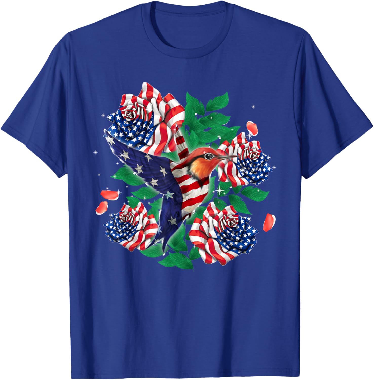 Hummingbird and Rose American Flag Patriotic 4th Of July Men T-Shirt - T-Shirt | Royal