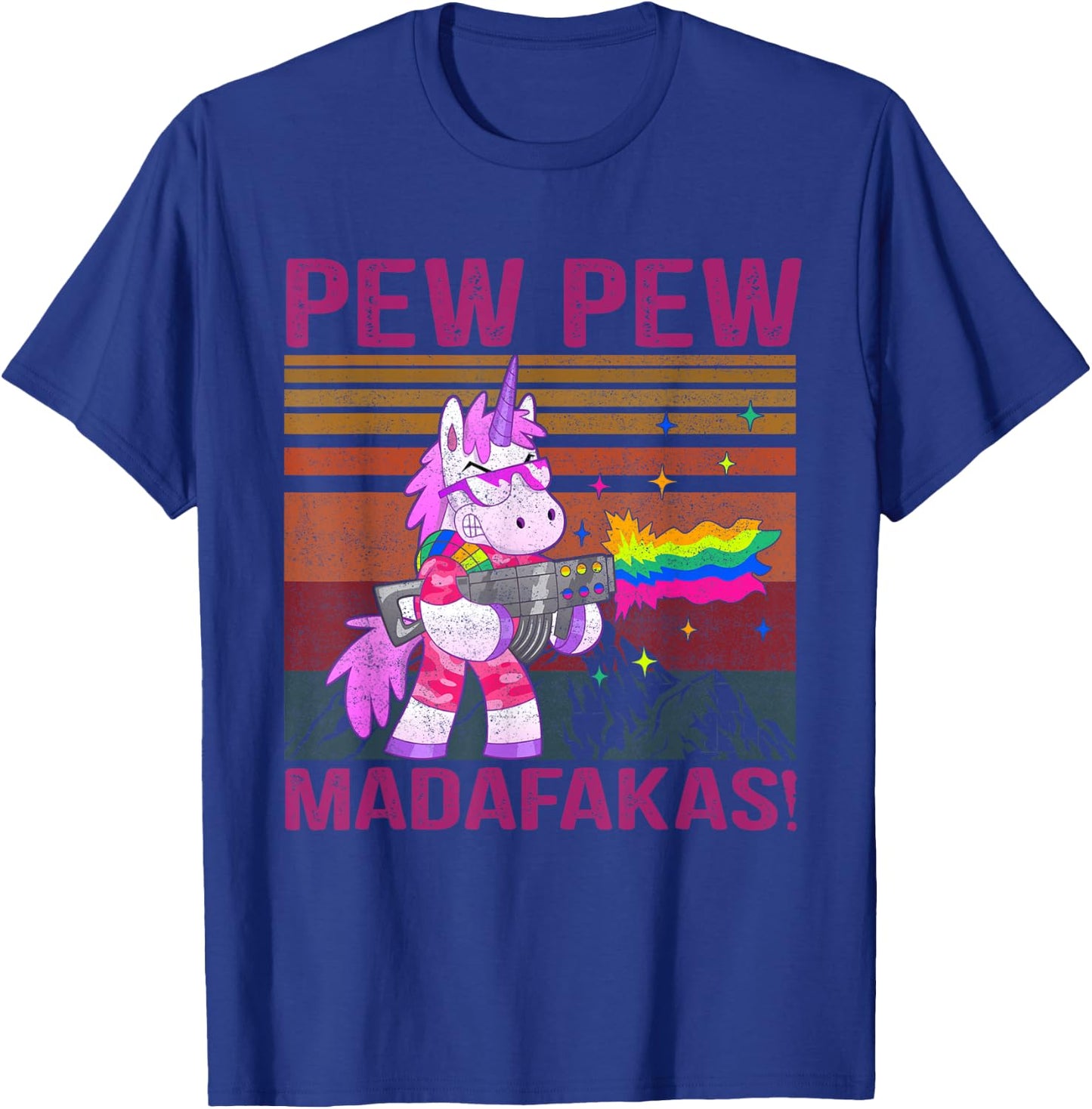Unicorn Pew Pew Madafaka's Vintage Crazy Cat Funny Graphic Women T-Shirt - T-Shirt | Royal