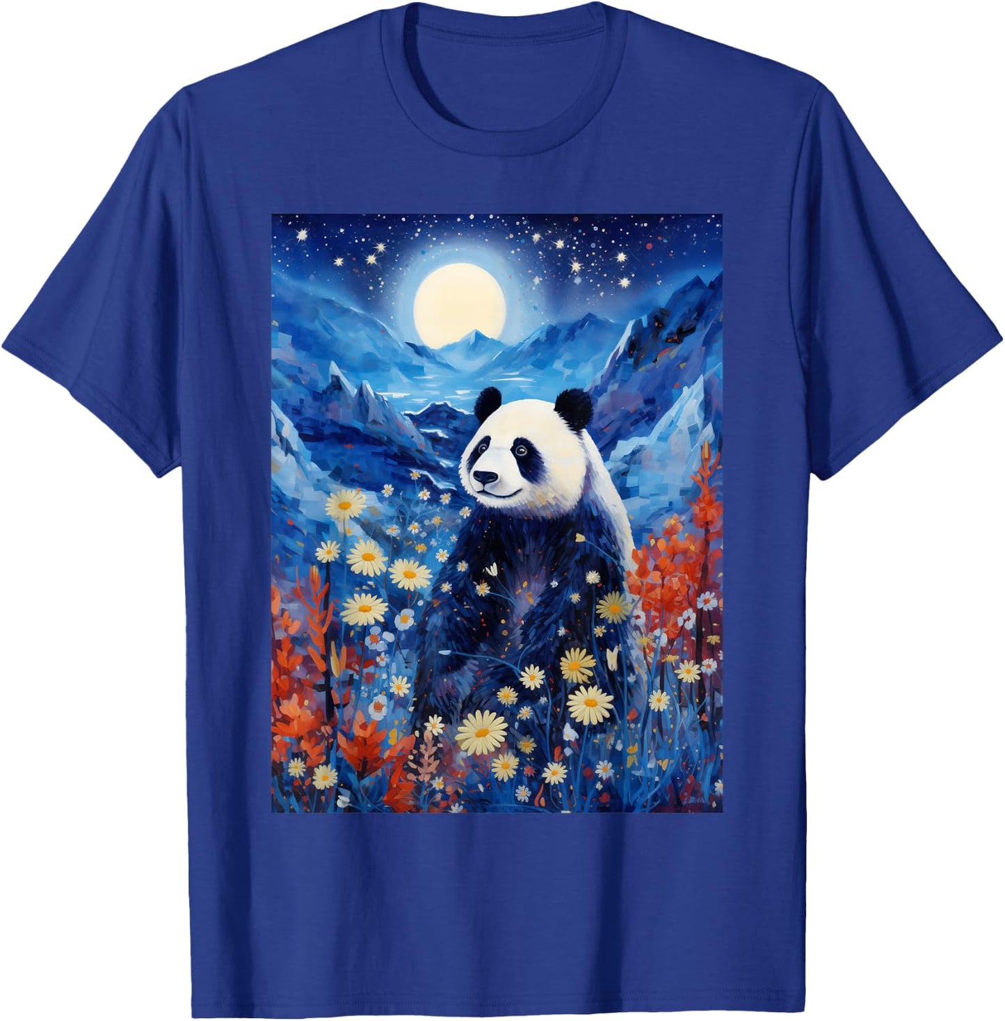 Panda Starry Night Van Gogh Style Graphic T-Shirt - T-Shirt | Royal