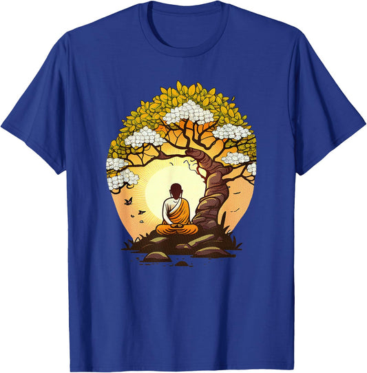 Buddha Sitting Under a Tree - Zen Meditation Lover T-Shirt - T-Shirt | Royal