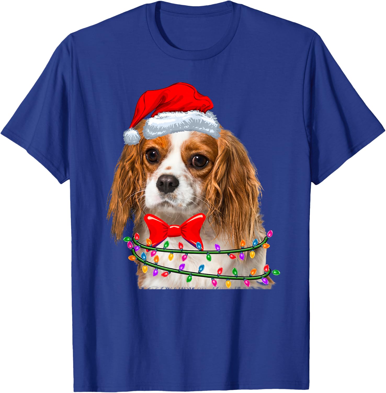 Christmas Lights Cavalier King Chales Spaniel Wearing Hat T-Shirt - T-Shirt | Royal