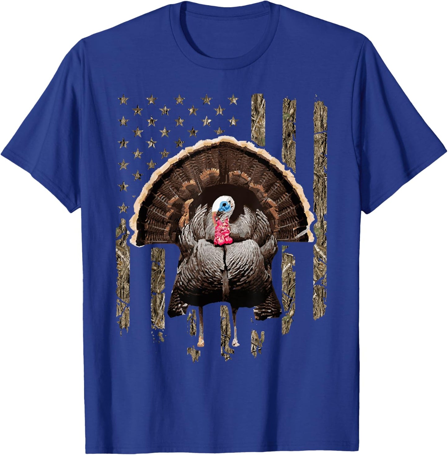 Turkey Hunting Graphic American Flag Tree Camouflage T-Shirt - T-Shirt | Royal