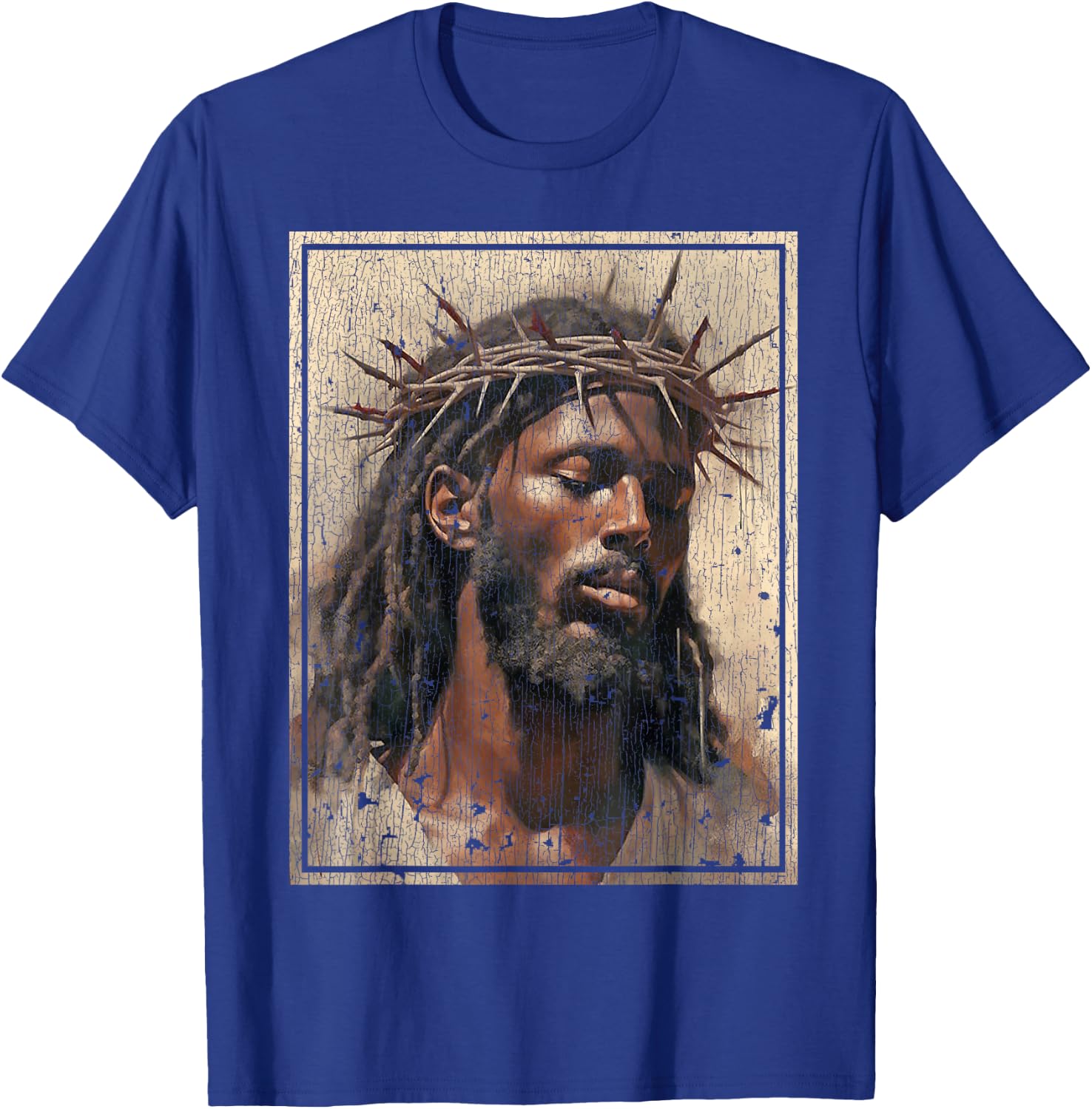 Black Jesus Shirt Face Of Jesus Cross With Crown Of Thorns T-Shirt - T-Shirt | Royal