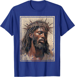 Black Jesus Shirt Face Of Jesus Cross With Crown Of Thorns T-Shirt - T-Shirt | Royal