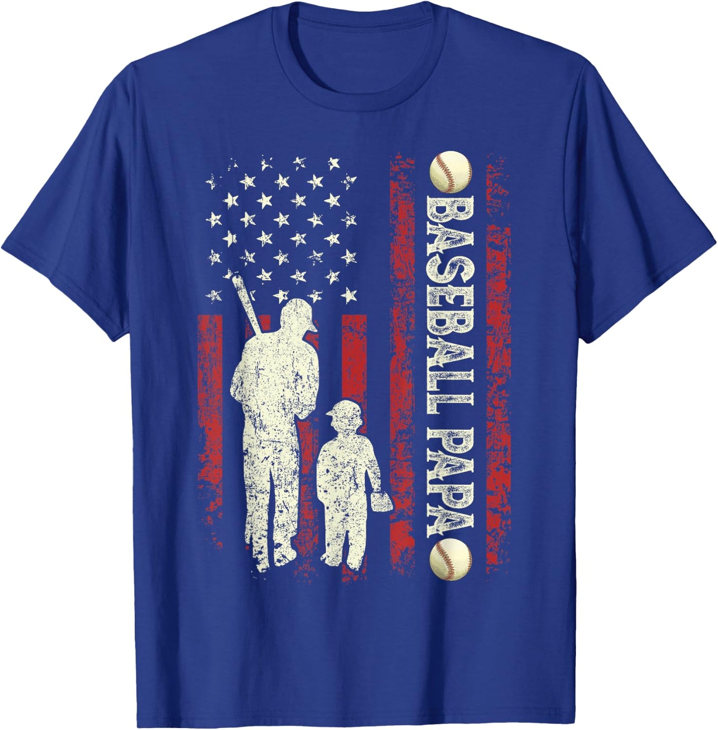 Father's Day Baseball Papa USA Flag Gifts Dad Men Baseball T-Shirt - T-Shirt | Royal