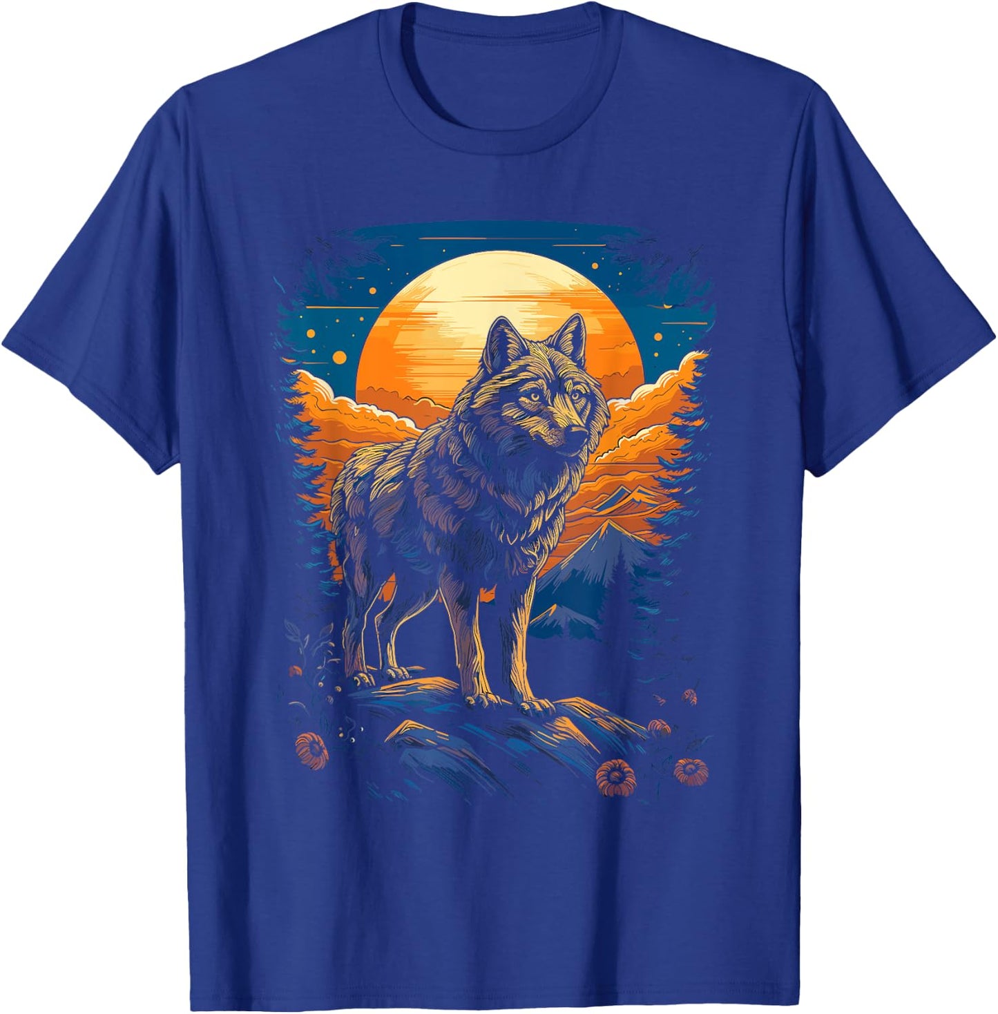 Wolf and Moon, Forest, Nature Art Women, Men T-Shirt - T-Shirt | Royal