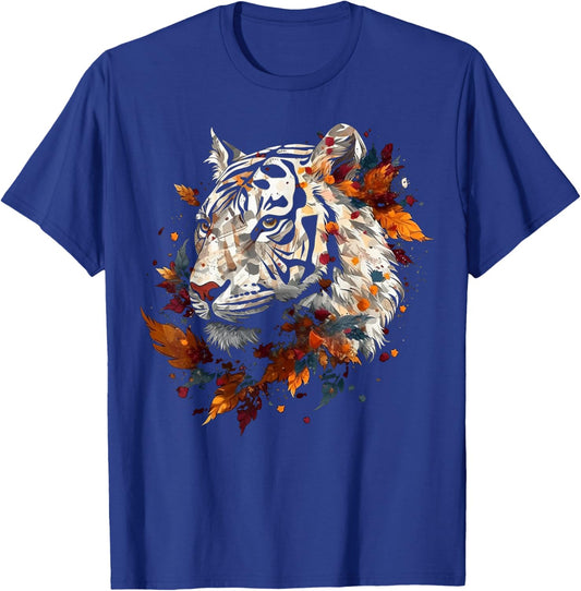 Tiger Artwork - Autumn Leaves Zoo Animal Tiger T-Shirt - T-Shirt | Royal