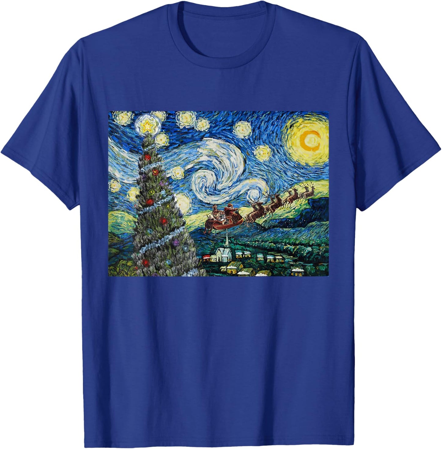 Funny Christmas Tree Van Gogh Starry Night Xmas Art Gifts PJ T-Shirt - T-Shirt | Royal