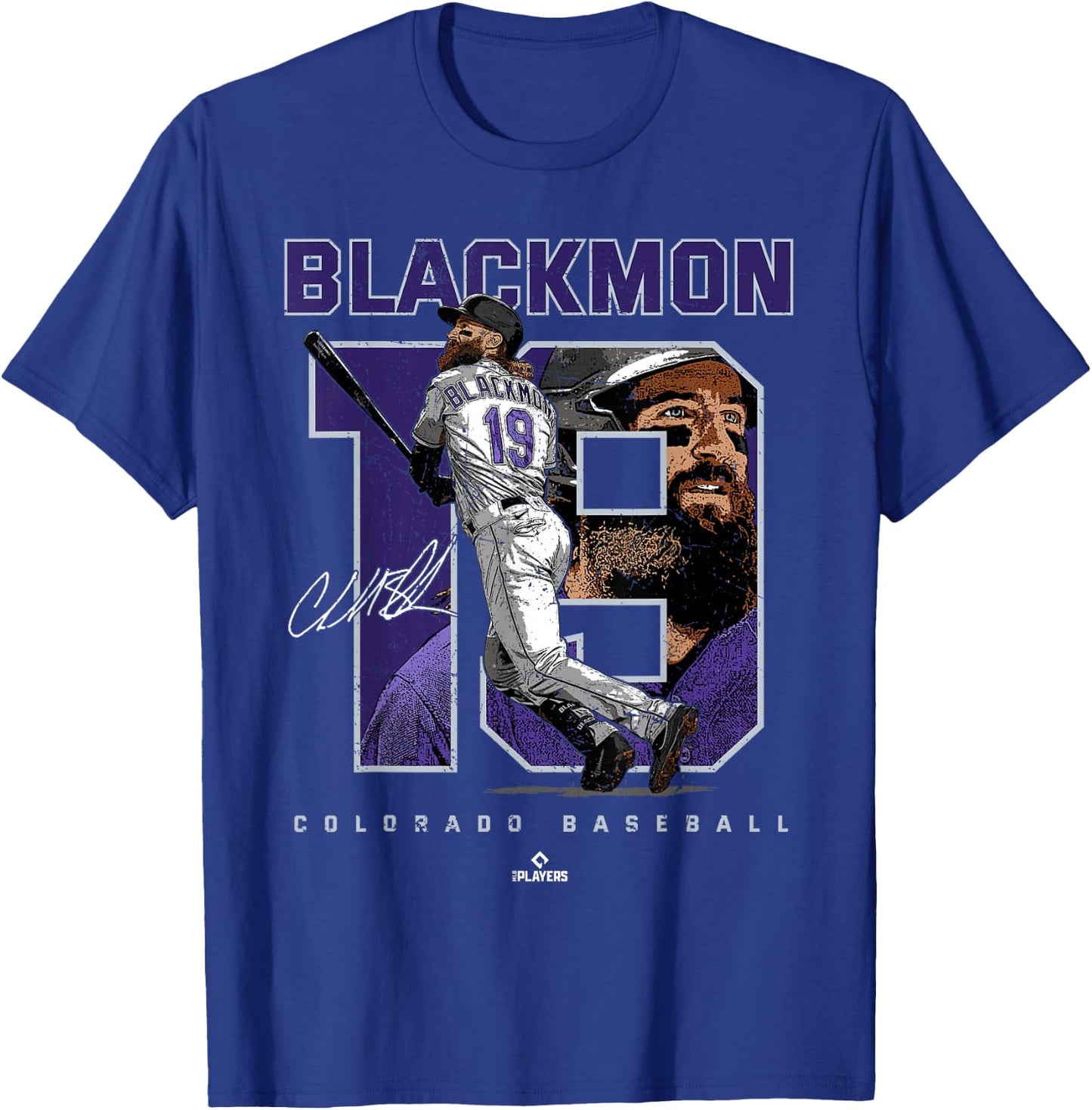 Number and Portrait Charlie Blackmon Colorado MLBPA T-Shirt - T-Shirt | Royal