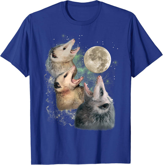 Three Opossums Moon 3 Possum Howling Funny Cursed Cult Meme Men Women T-Shirt - T-Shirt | Royal
