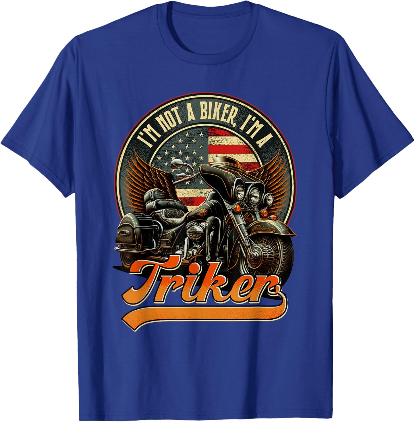 I'm Not A Biker I'm A Triker USA Flag Patriotic Trike Men T-Shirt - T-Shirt | Royal