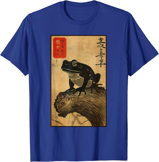 Japanese Woodblock art of a frog with Japanese kanji T-Shirt - T-Shirt | Royal