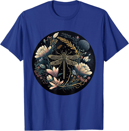 Cute Cottagecore Floral Dragonfly Aesthetic Girls Graphic T-Shirt - T-Shirt | Royal