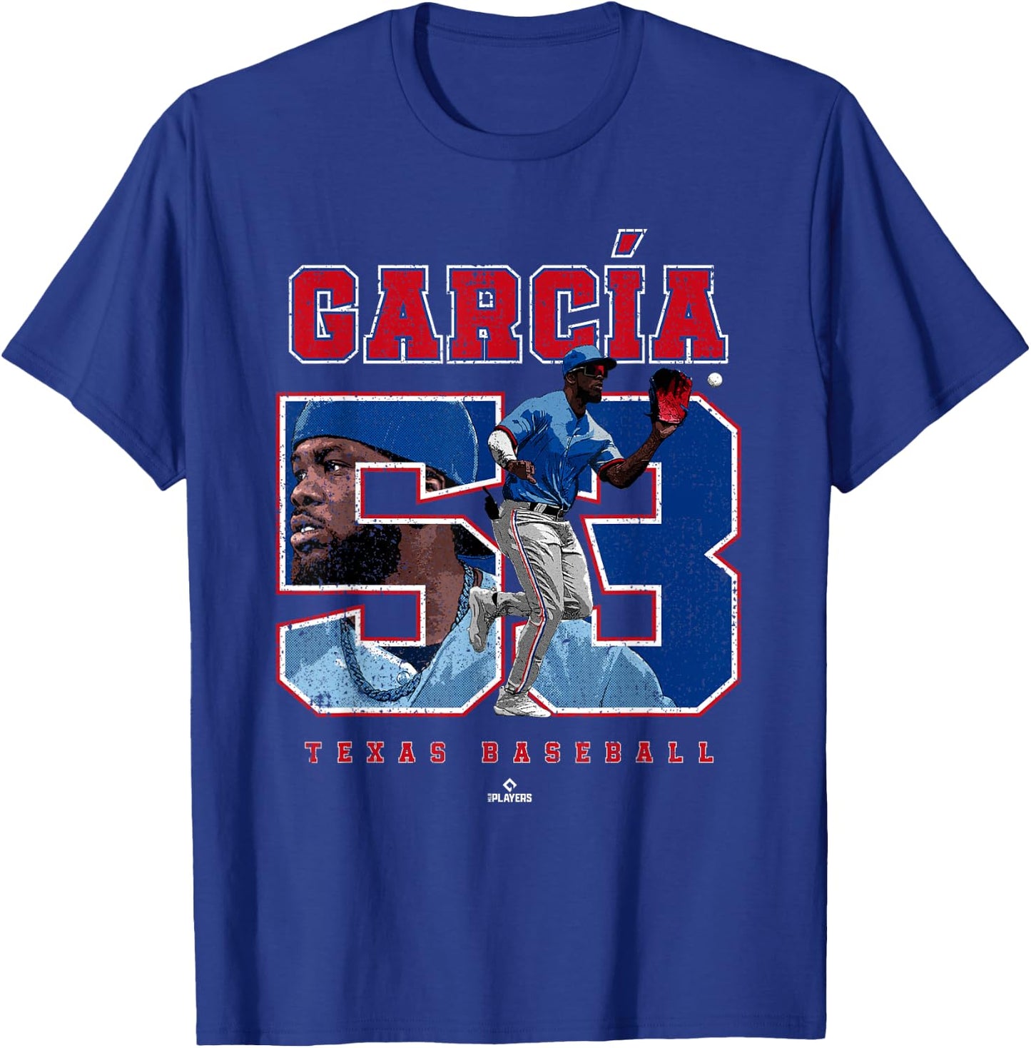 Number and Portrait Adolis Garcia Texas MLBPA T-Shirt - T-Shirt | Royal