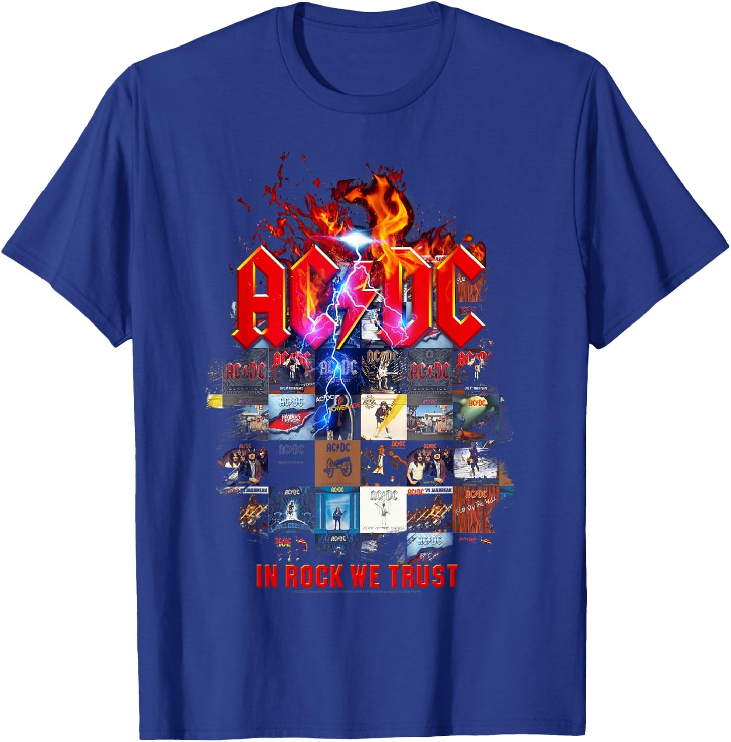 Official AC/DC In Rock We Trust Album Covers Rock Band Music T-Shirt - T-Shirt | Royal