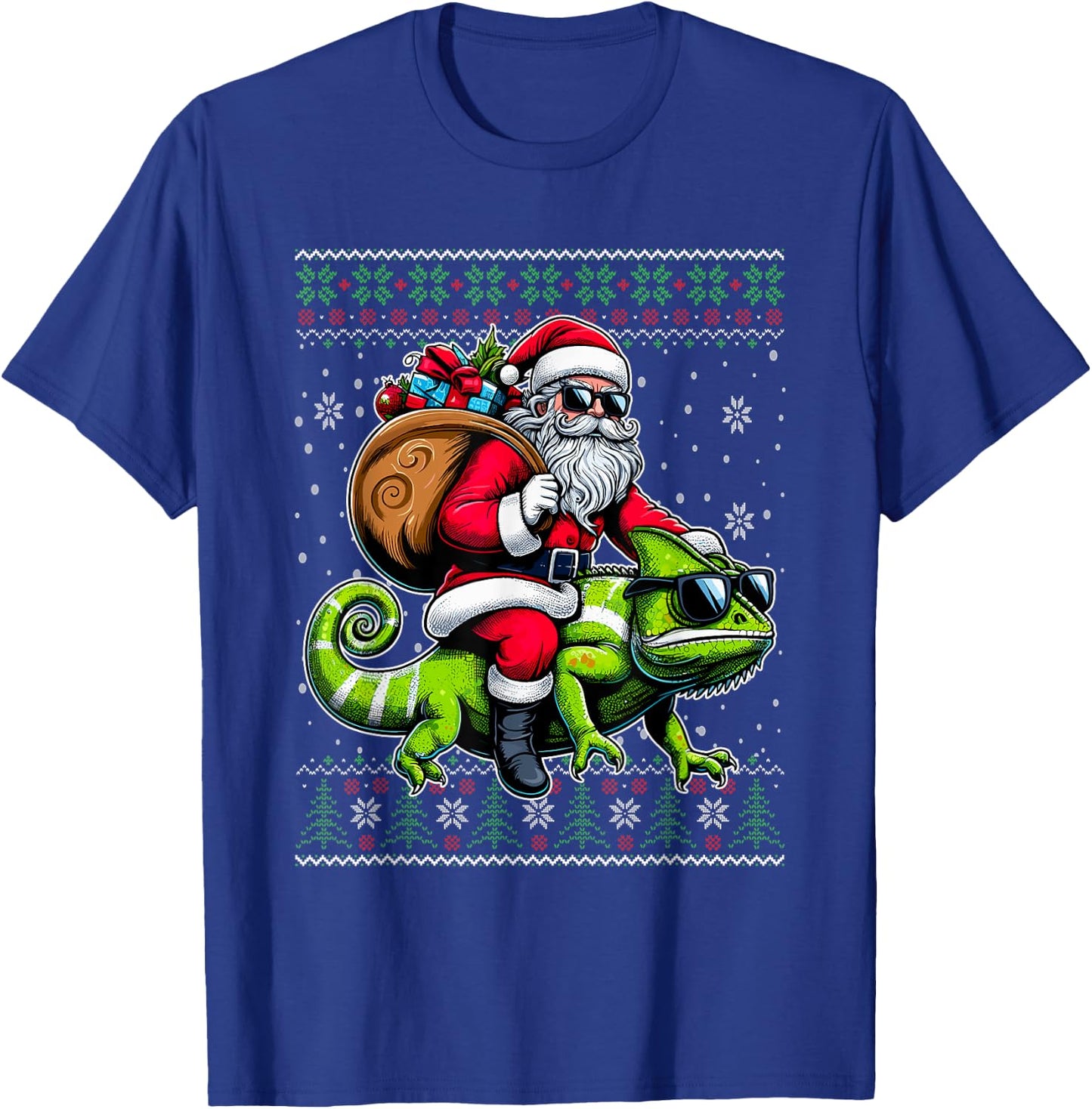 Christmas Santa Riding Chameleon Ugly Christmas Sweater T-Shirt - T-Shirt | Royal