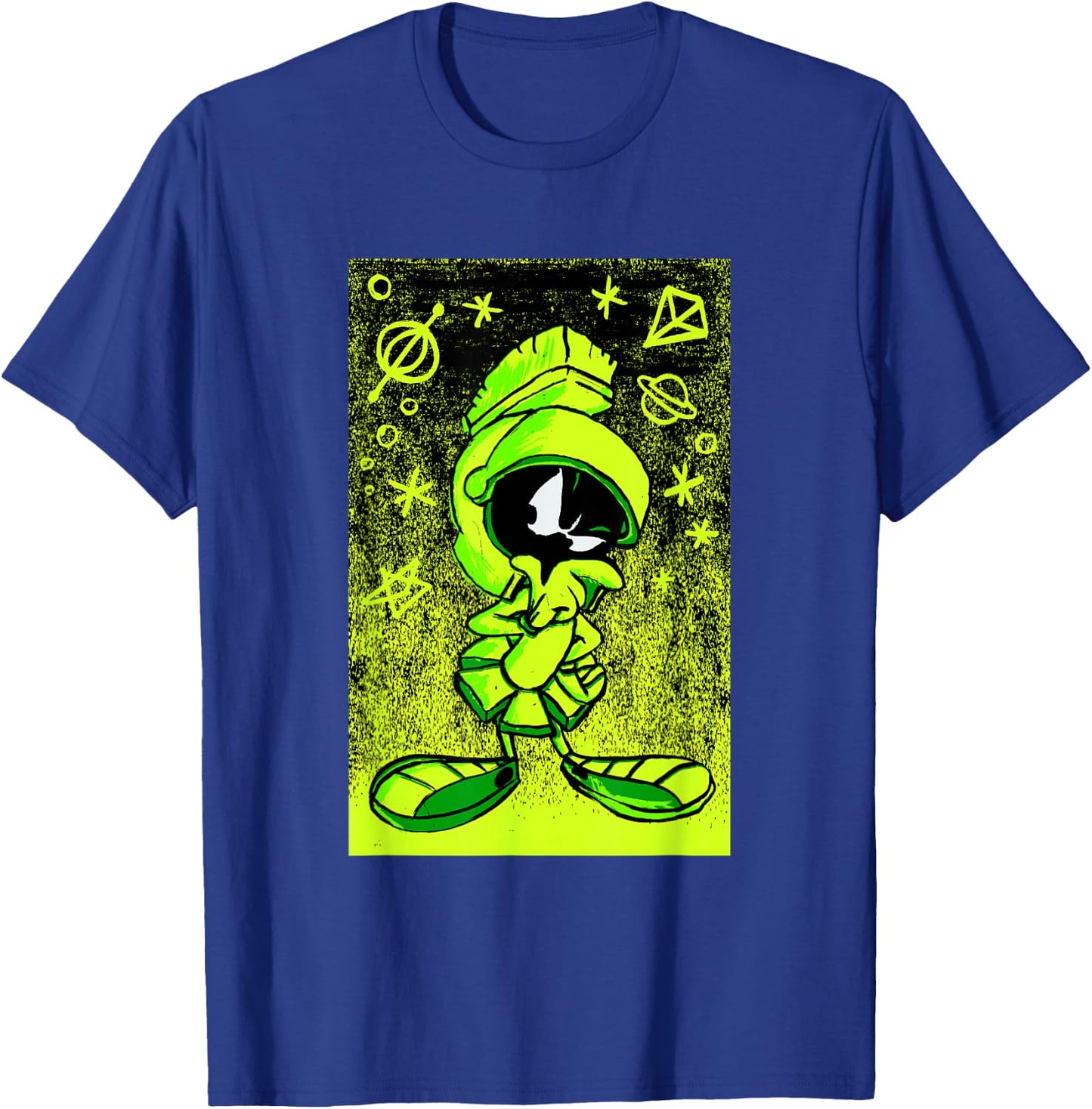 WB100 Looney Tunes Marvin The Martian Etching Portrait T-Shirt - T-Shirt | Royal