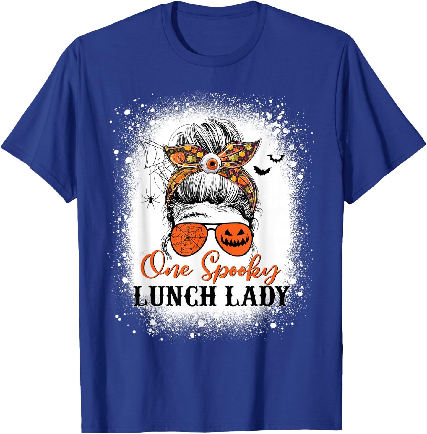 One Spooky Lunch Lady Halloween Fall Messy Bun Sunglasses T-Shirt - T-Shirt | Royal