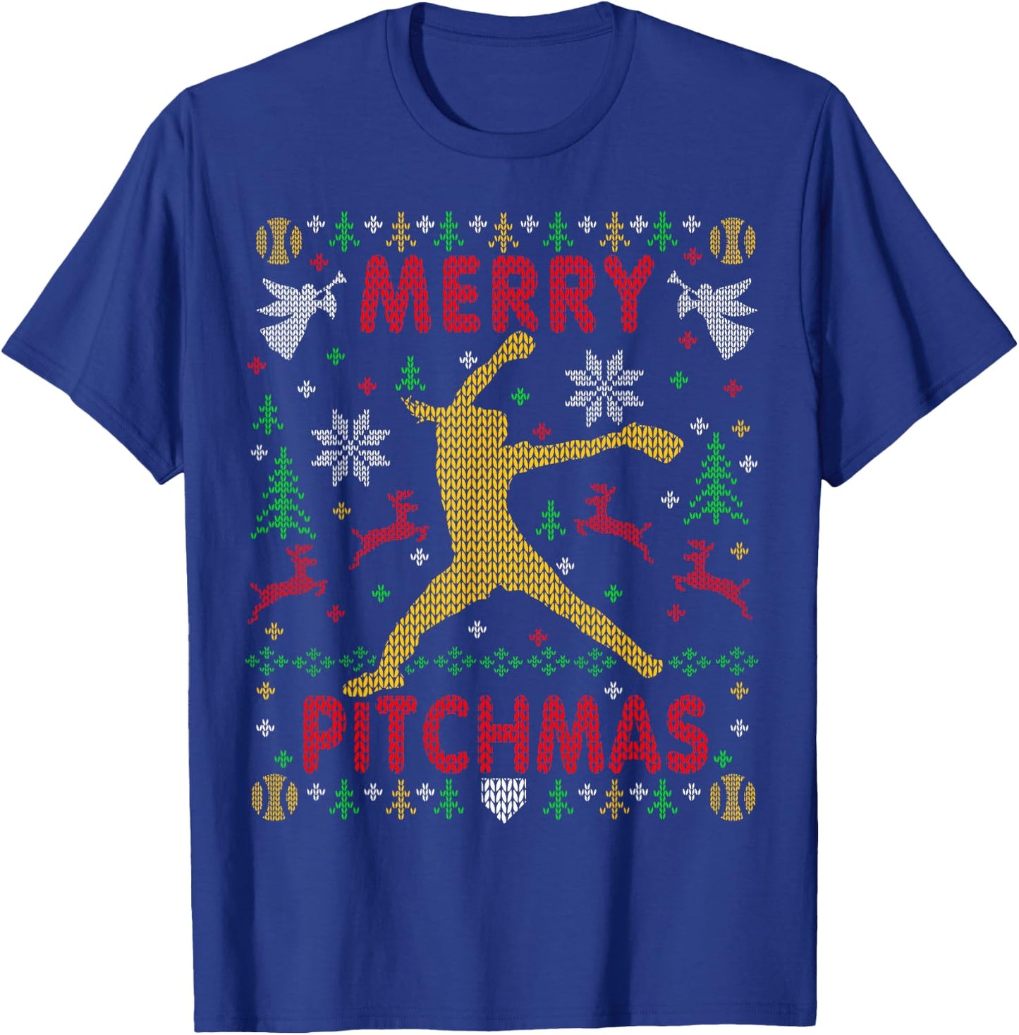 Merry Pitchmas Fastpitch Softball Pitcher Ugly Christmas T-Shirt - T-Shirt | Royal