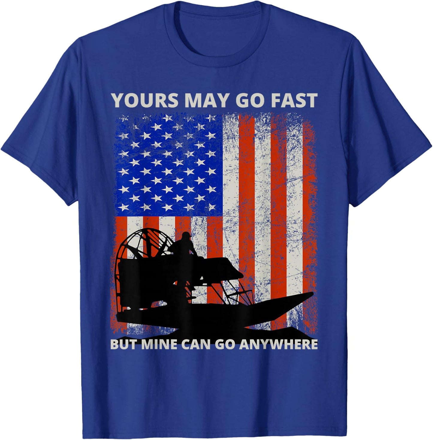 American Flag USA Airboat Fanboat Airboating Swamp boat T-Shirt - T-Shirt | Royal
