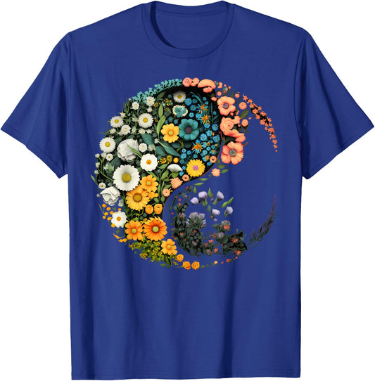 Flower Taoism Yin Yang Symbol on Zen Taijitu Yin Yang T-Shirt - T-Shirt | Royal