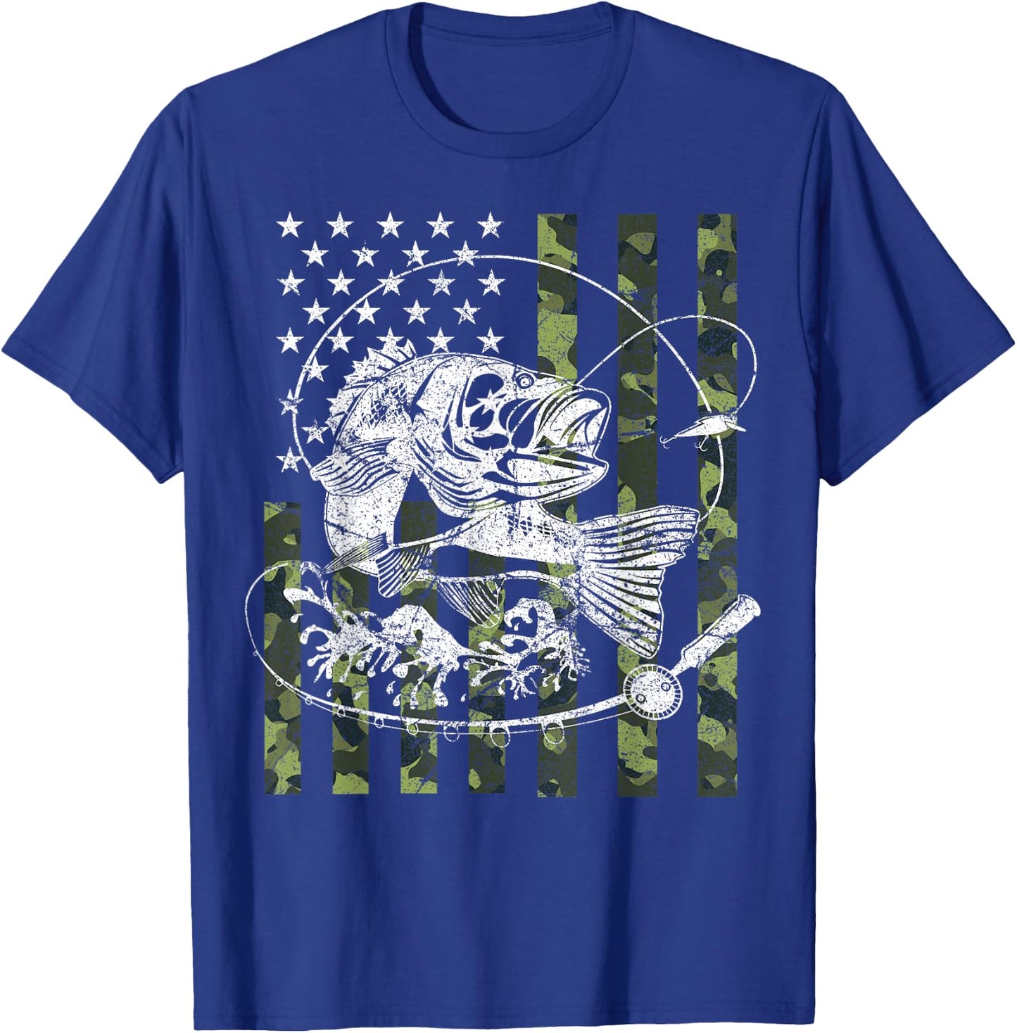 Camouflage American Flag Fishing Gifts Women Boys T-Shirt - T-Shirt | Royal