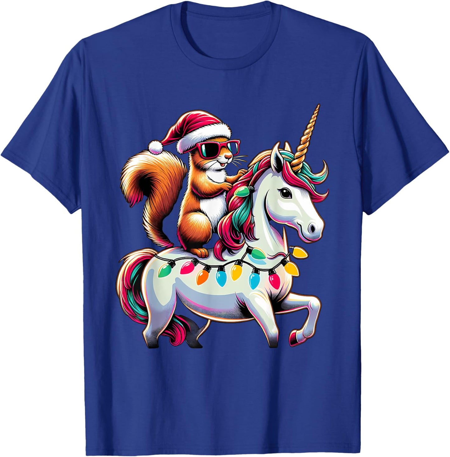 Christmas Lights Squirrel Riding Unicorn T-Shirt - T-Shirt | Royal