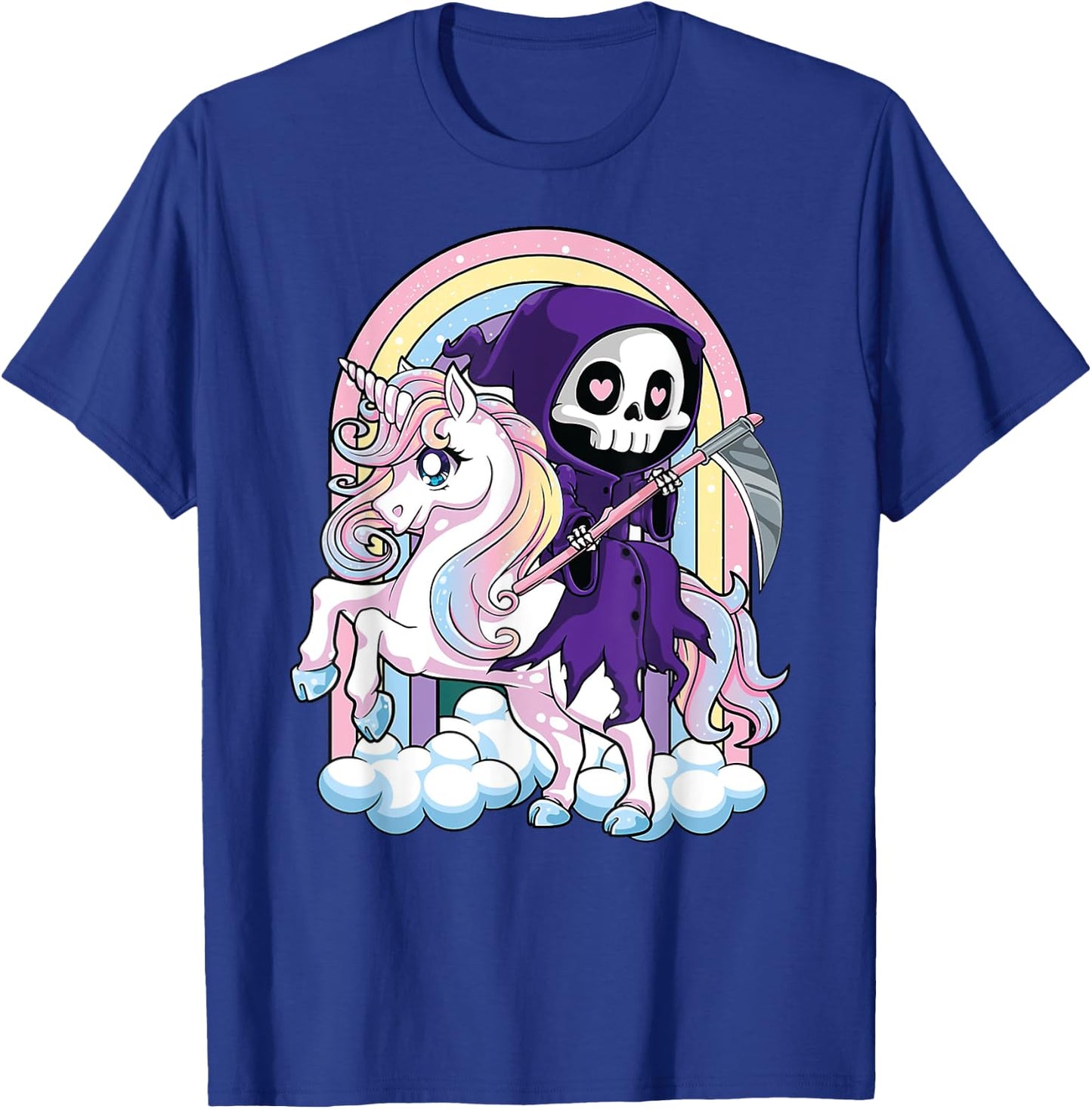 Kawaii Pastel Goth Cute Halloween Grim Reaper Riding Unicorn T-Shirt - T-Shirt | Royal