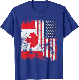 Canada USA Flag Distressed - Half American Women Kids Men T-Shirt - T-Shirt | Royal