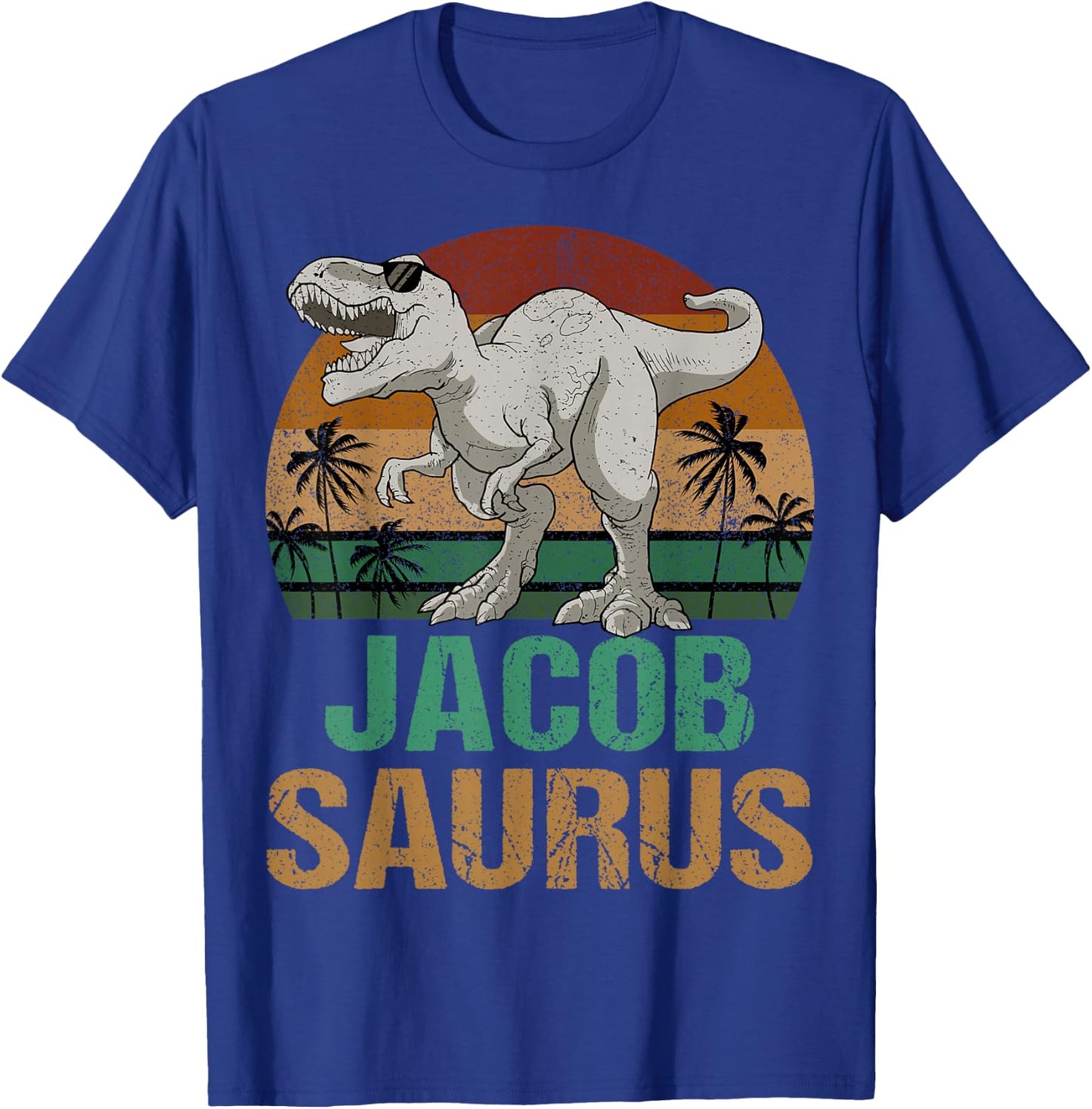 Jacob Saurus Dinosaur T Rex First Name Personalized T-Shirt - T-Shirt | Royal