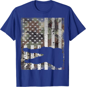 Camo US Flag Alligator Gator Camouflage Hunting Gift T-Shirt - T-Shirt | Royal