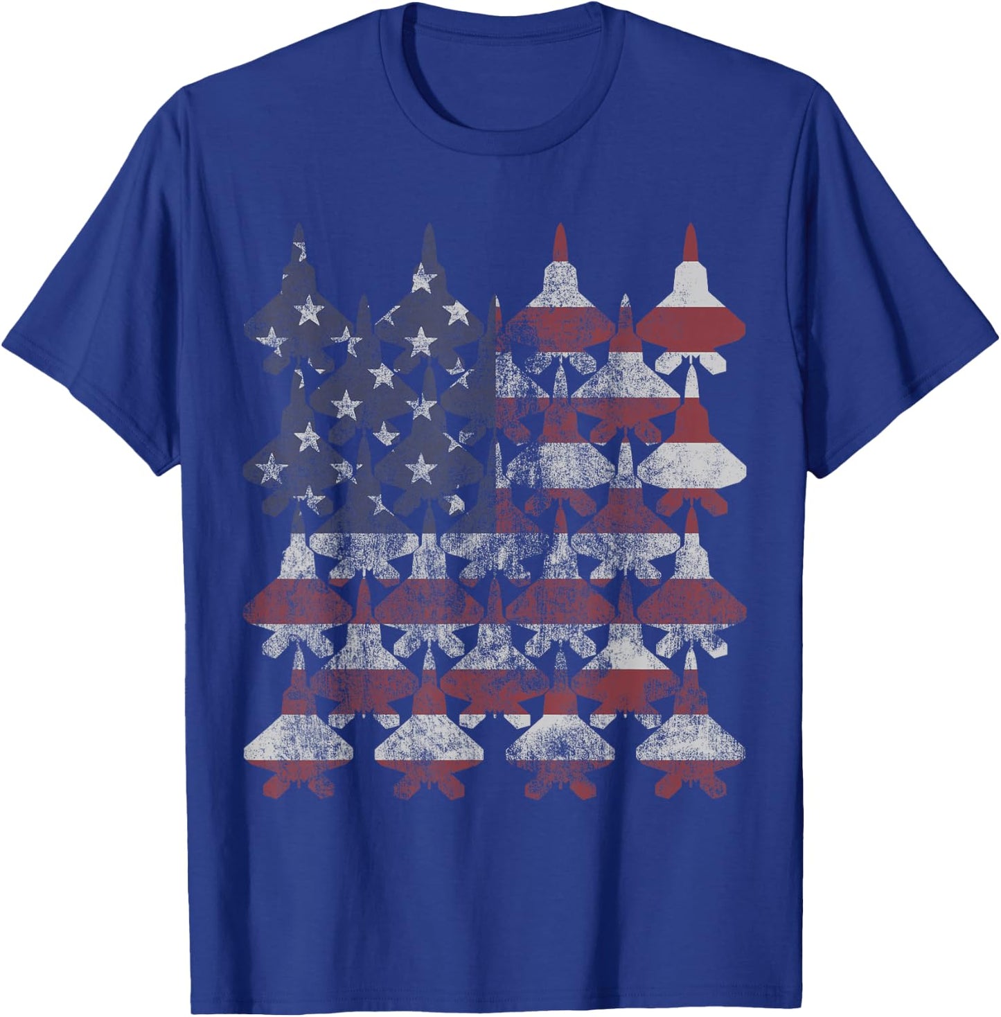 F22 Raptor Patriotic Red White Blue USA Flag Fighter Jets T-Shirt - T-Shirt | Royal