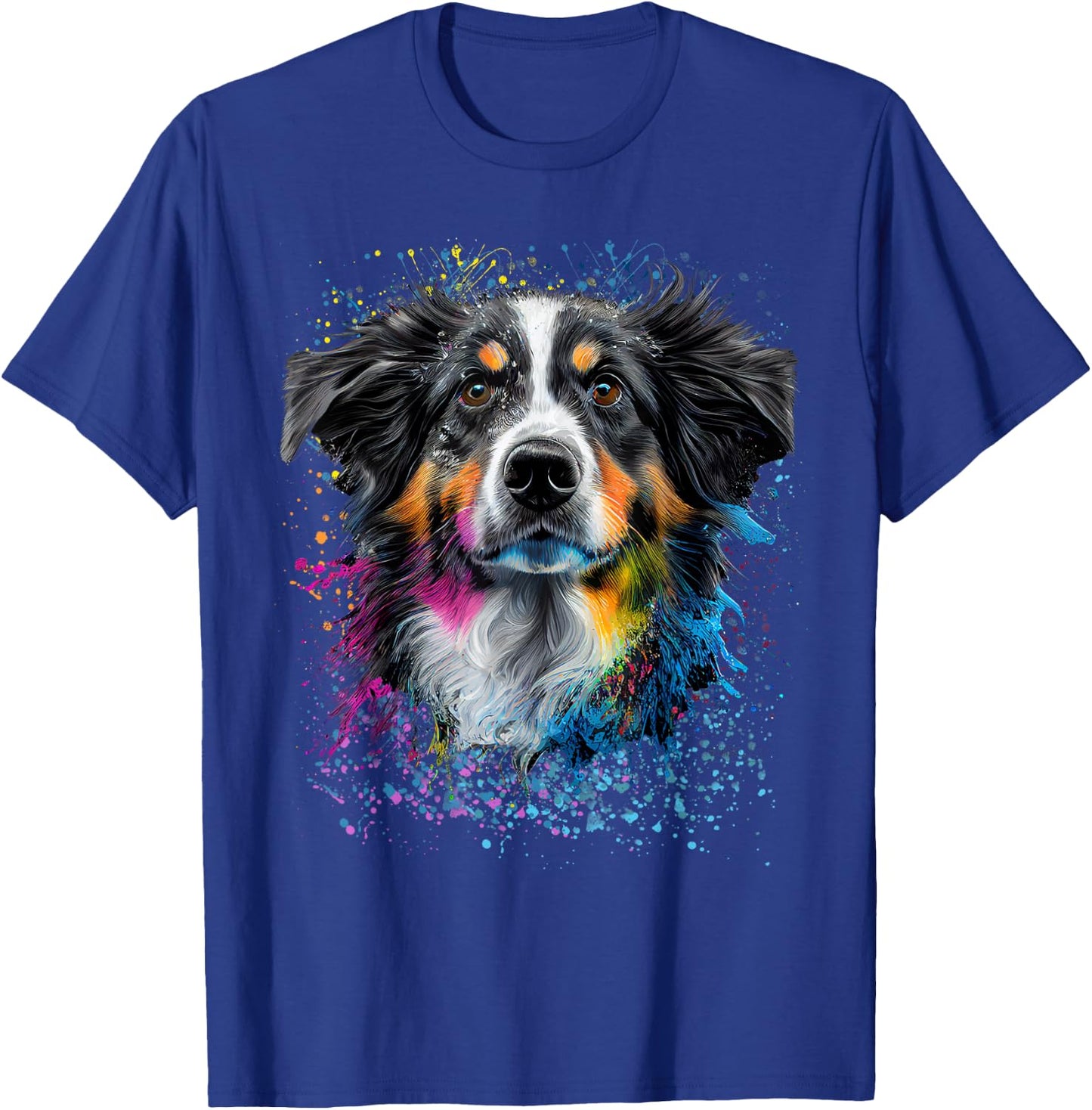Colorful Splash Art Australian Shepherd Portrait Puppy T-Shirt - T-Shirt | Royal