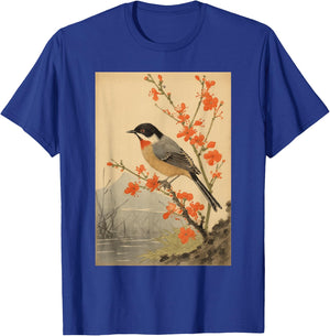 Japanese Woodblock Art - Vintage Songbird Beauty T-Shirt - T-Shirt | Royal