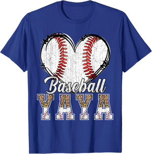 Softball Baseball Yaya Heart Leopard Print Mother's Day T-Shirt - T-Shirt | Royal