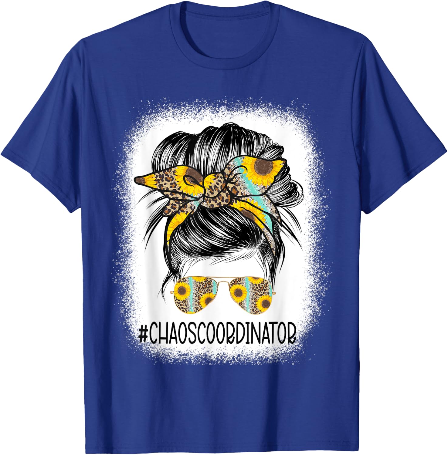 Bleached Chaos Coordinator leopard sunflower Messy Bun T-Shirt - T-Shirt | Royal