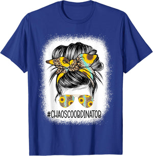 Bleached Chaos Coordinator leopard sunflower Messy Bun T-Shirt - T-Shirt | Royal