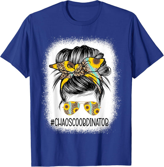 Bleached Chaos Coordinator leopard sunflower Messy Bun T-Shirt - T-Shirt | Royal