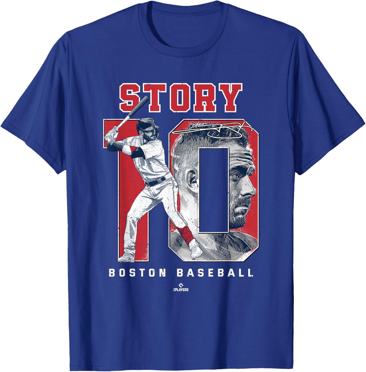 Number and Portrait Trevor Story Boston MLBPA T-Shirt - T-Shirt | Royal