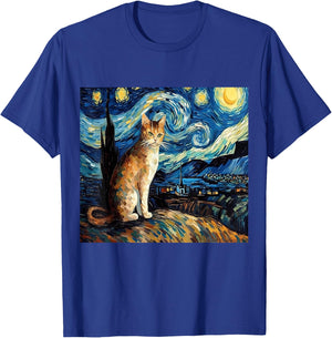 Calico Cat Starry Night Moon And Stars Art Women Kids T-Shirt - T-Shirt | Royal