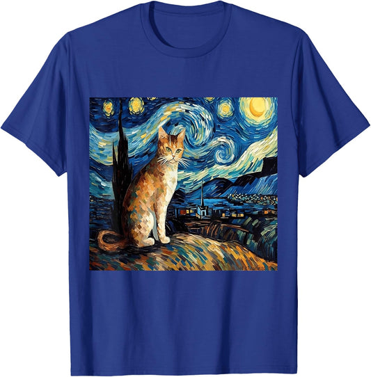 Calico Cat Starry Night Moon And Stars Art Women Kids T-Shirt - T-Shirt | Royal