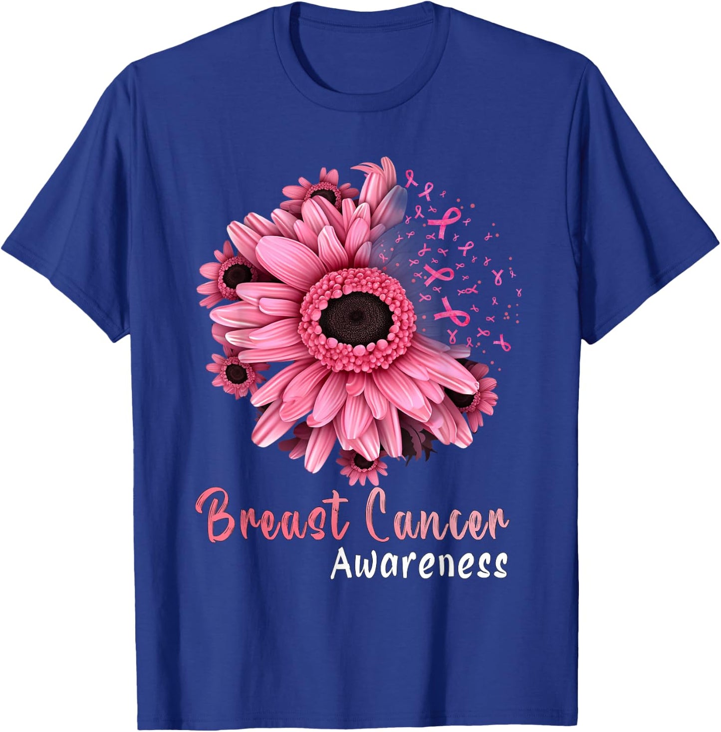 Sunflower Breast Cancer Awareness Pink Ribbon In October T-Shirt - T-Shirt | Royal