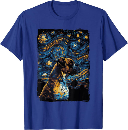 German Boxer Dog Starry Night T-Shirt - T-Shirt | Royal