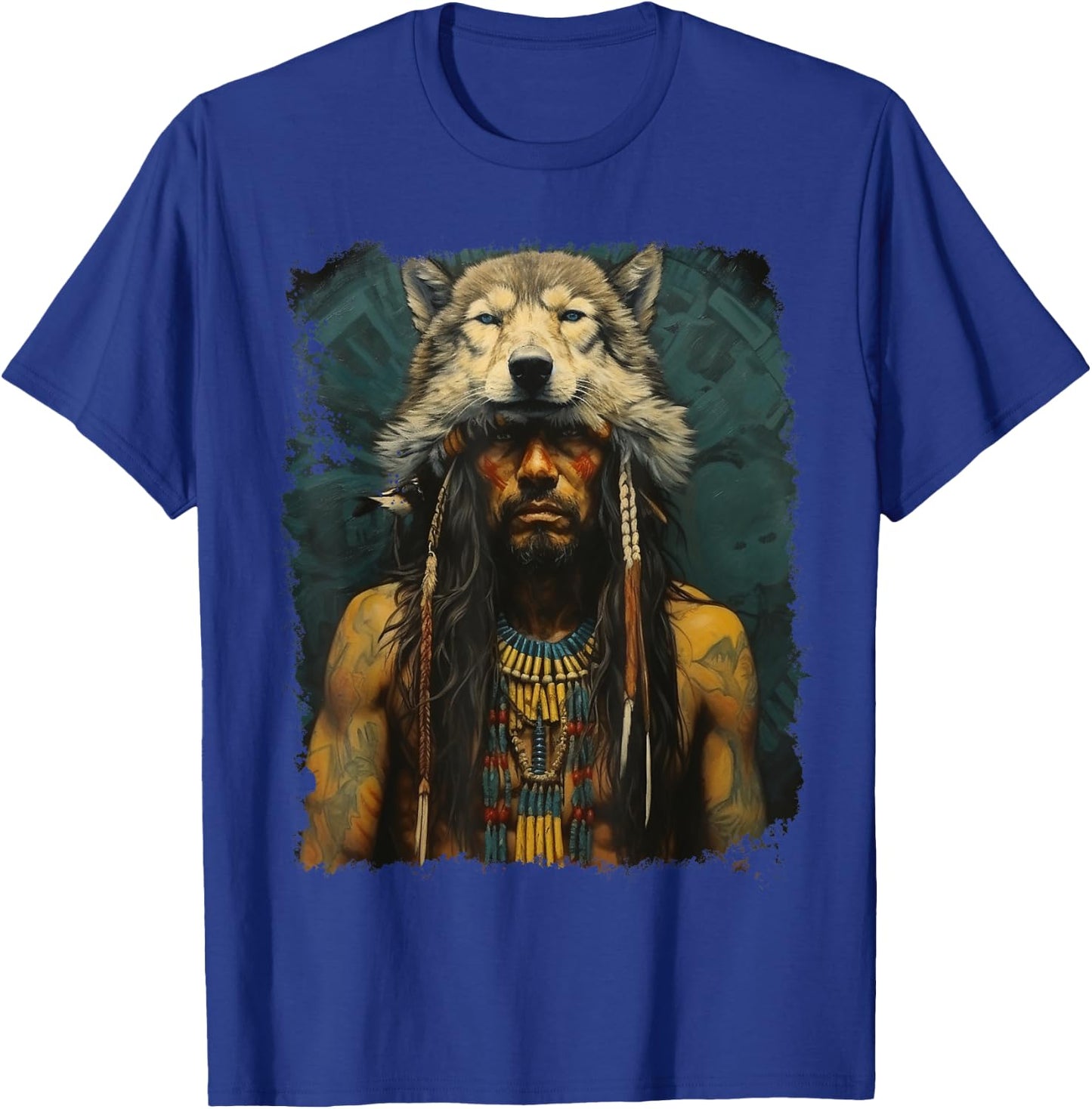 Wolf Native American Man T-Shirt - T-Shirt | Royal