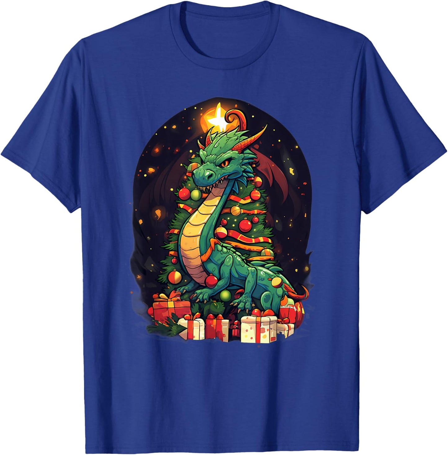 Xmas Dragon Pile Up Christmas Tree T-Shirt - T-Shirt | Royal