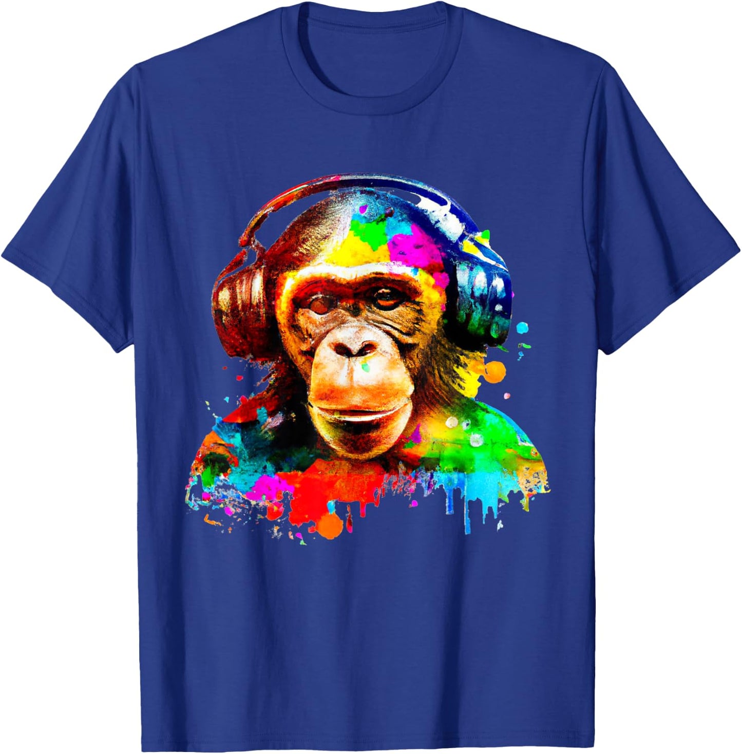 Chimpanzee With Headphones T-Shirt - T-Shirt | Royal