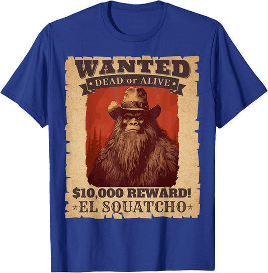 Funny Sasquatch Western Bigfoot Wanted Poster Cowboy Lover T-Shirt - T-Shirt | Royal