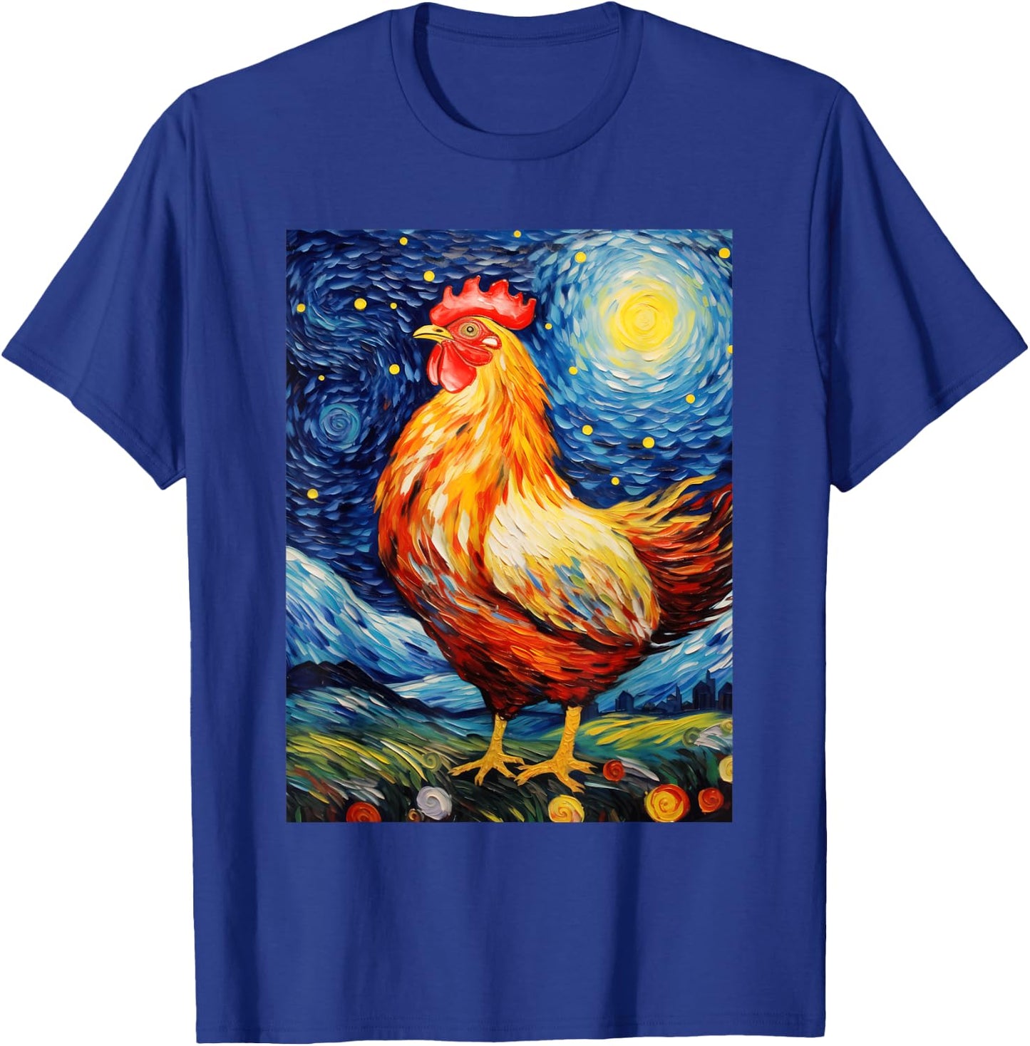 Chicken Starry Night Van Gogh Style Graphic T-Shirt - T-Shirt | Royal