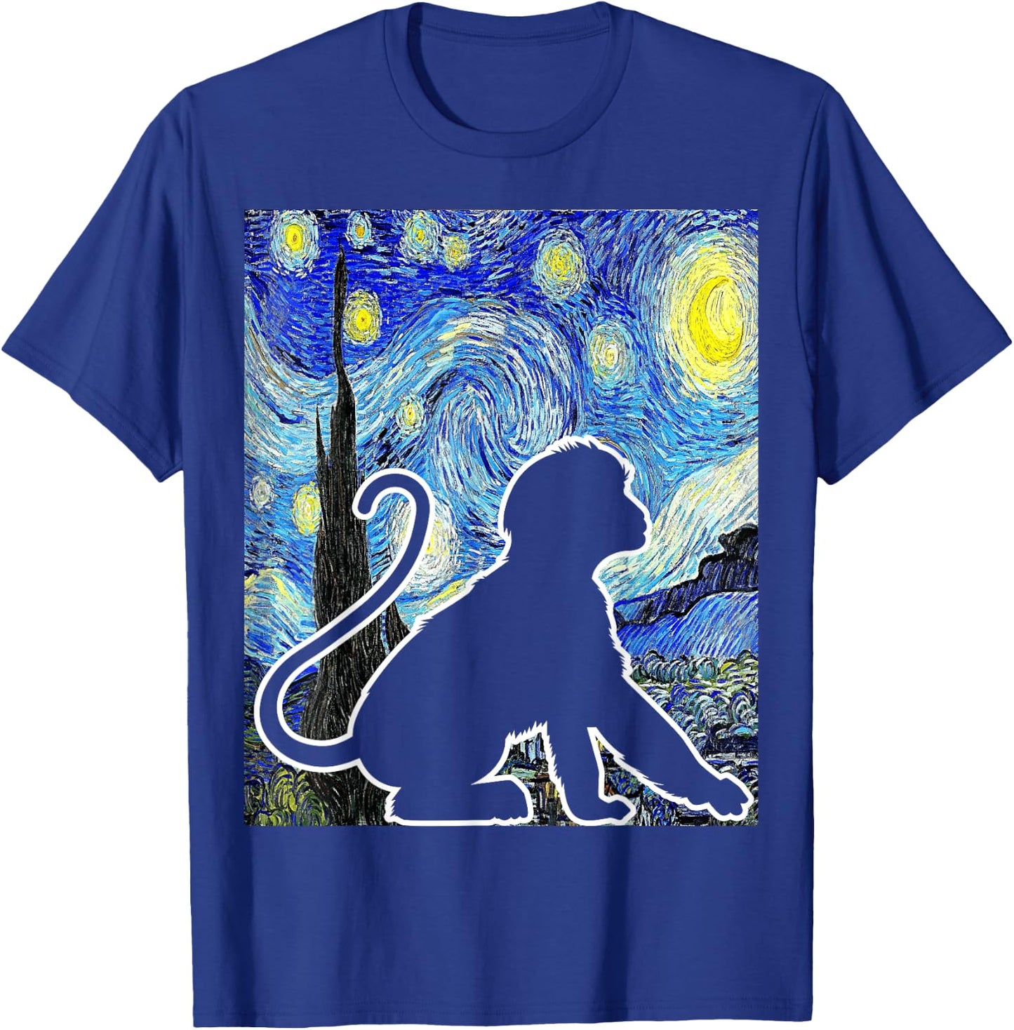 Funny Monkey Van Gogh Famous Painting Monkey Starry Night Monkey Lover - Black, -Adults & Kids, Short Sleeve, Classic Fit, , Small T-Shirt - T-Shirt | Royal